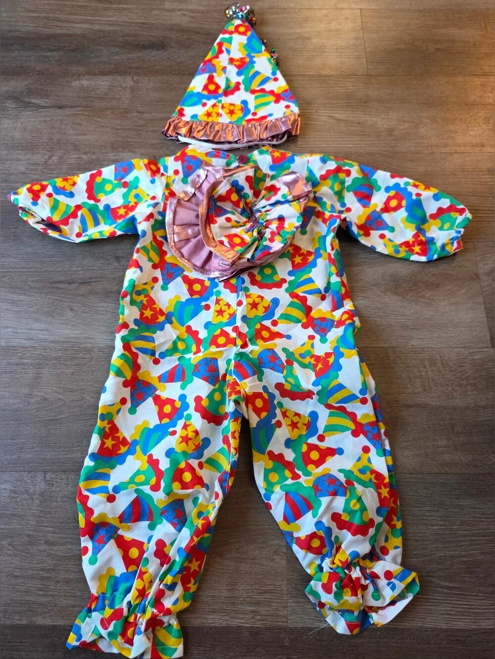 Vintage Hand Made Toddler Clown Halloween Costume with Hat and Collar